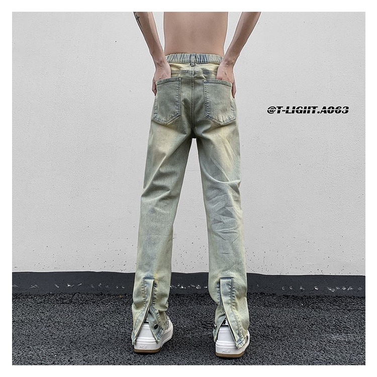 Quần Jean Ống Đứng Phối Khóa Kéo Phong Cách Đường Phố Mỹ Cá Tính Cho Nam