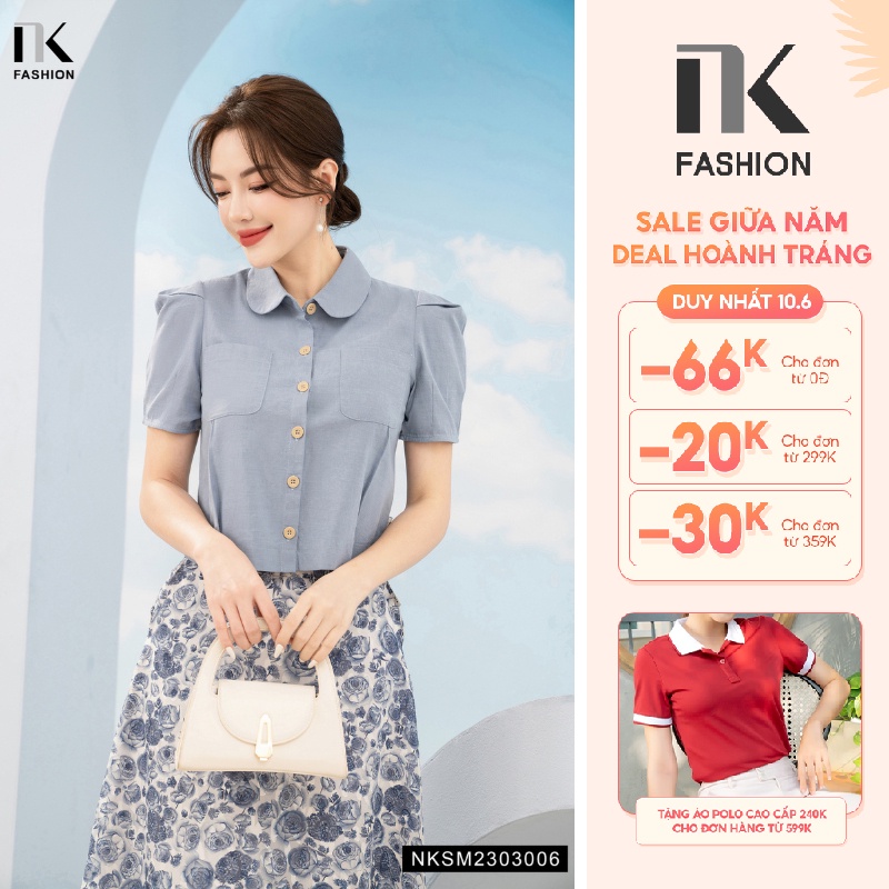 Áo Sơ Mi Nữ NK Fashion Thiết Kế Cổ Sen 2 Túi Ngực Phù Hợp Hàng Ngày Đi Làm Chất Vải Mềm Mịn Thoáng Mát NKSM2303006