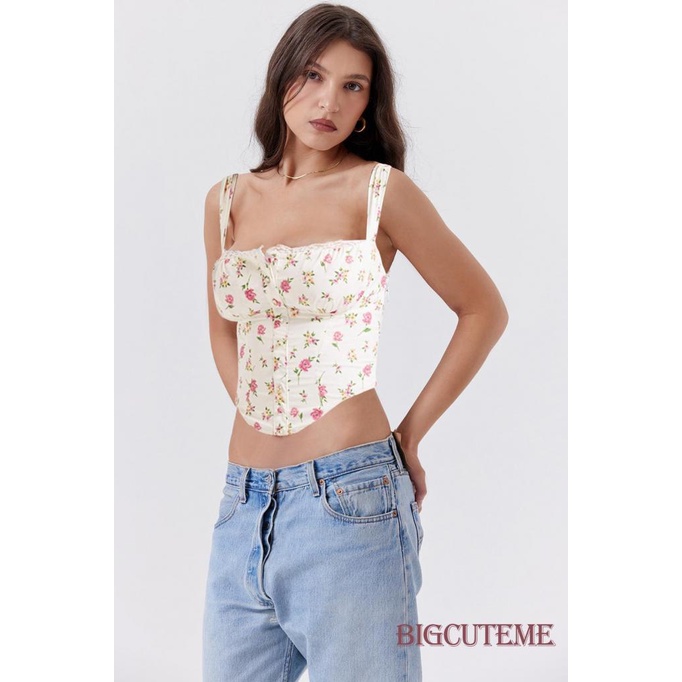 Áo Croptop Màu Trơn / In Họa Tiết Hoa Xinh Xắn Thời Trang Mùa Hè Cho Nữ