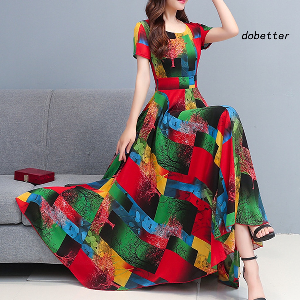 Đầm Dài Dáng Chữ A Viền Lớn In Họa Tiết Nhiều Màu Sắc Thời Trang Mùa Hè Cho Nữ