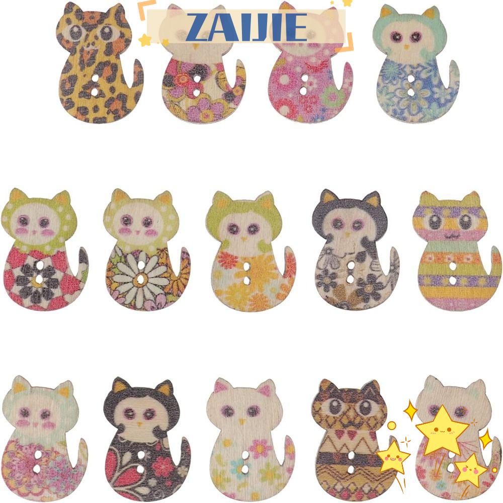 Nút Gỗ 2 Lỗ Hình Mèo Dễ Thương Chống Thấm Nước Tiện Dụng Diy