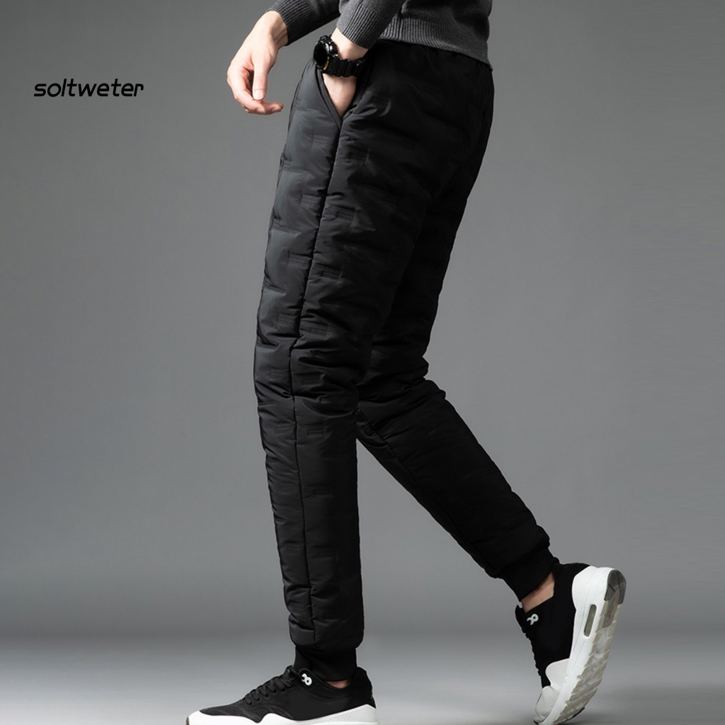 Quần Dài Đệm Cotton Dày Lưng Thun Màu Trơn Lót Lông Chống Lạnh Mặc Hàng Ngày Cho Nam