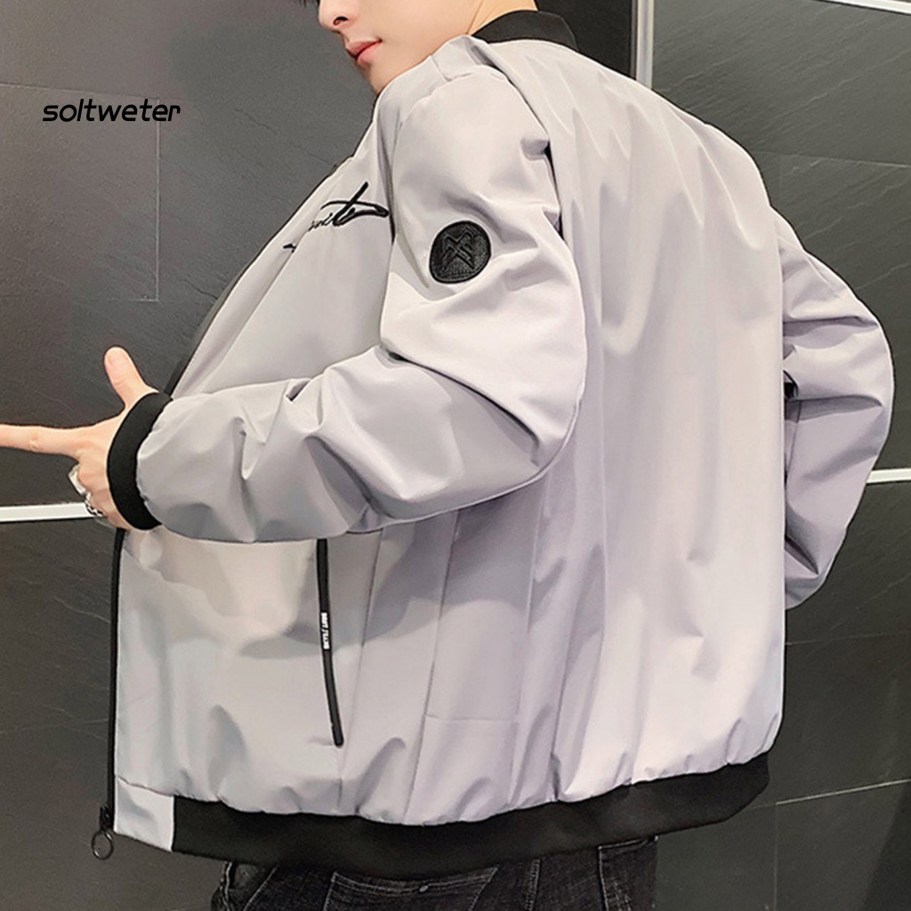 St Áo Khoác Màu Trơn Có Khóa Kéo Họa Tiết Thêu Ba Chiều Cho Nam