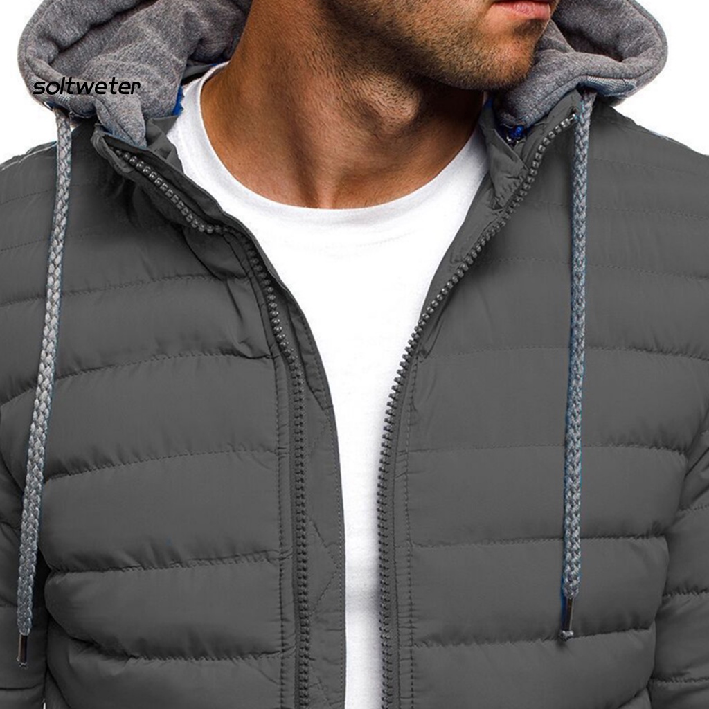 Áo Khoác Nam Tay Dài Có Nón Và Túi Màu Trơn Chống Lạnh Bằng Vải Cotton Dày Dặn