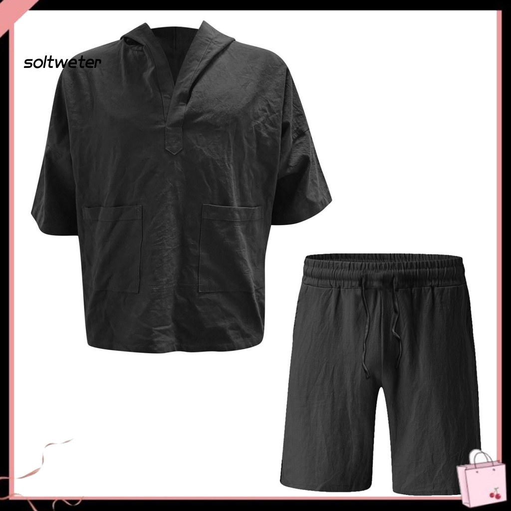 1 Bộ Quần Short Dáng Rộng Màu Trơn Phối Túi Thời Trang Mùa Hè Cho Nam