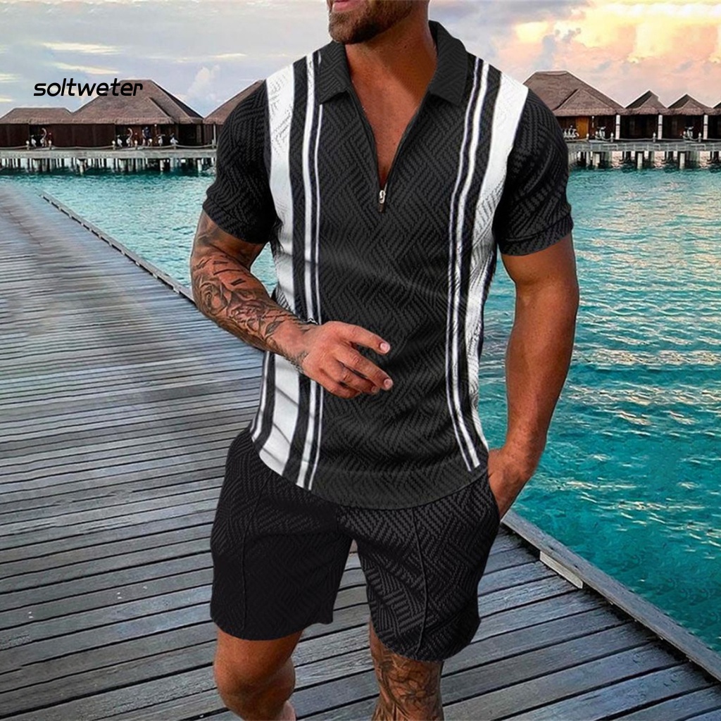 1 Bộ Đồ Thể Thao Áo Cổ Bẻ In Họa Tiết 3D Có Túi Thời Trang Mùa Hè Cho Nam