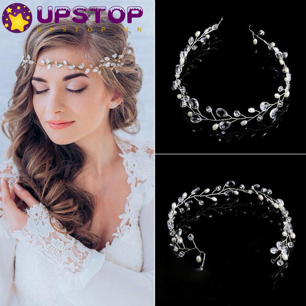 Đầm Cô Dâu Thiết Kế Sang Trọng Quý Phái|Băng Đô Cài Tóc Đính Hạt Giả Ngọc Trai