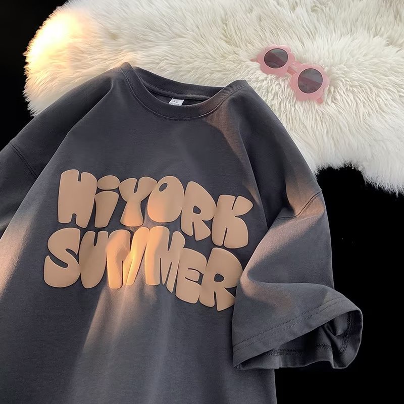 Áo Thun Thể Thao Plus Size Tay Ngắn Cổ Tròn In Chữ Màu Mơ Phong Cách Hàn Quốc Thời Trang Mùa Hè Cho Nam Size M-5XL