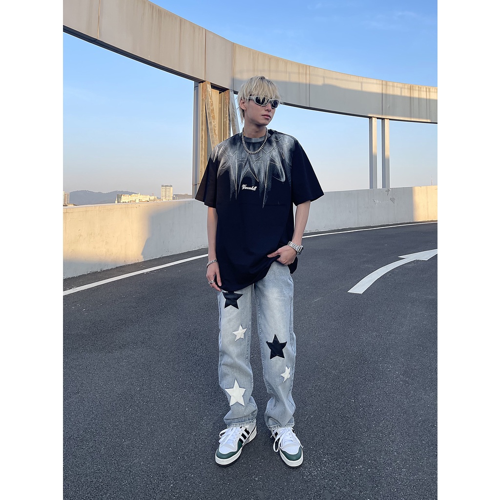 A Knife Áo Thun Tay Ngắn In Họa Tiết Kim Cương Nổi Bật Phong Cách Đường Phố Mỹ ins Puffian Dành Cho Nam