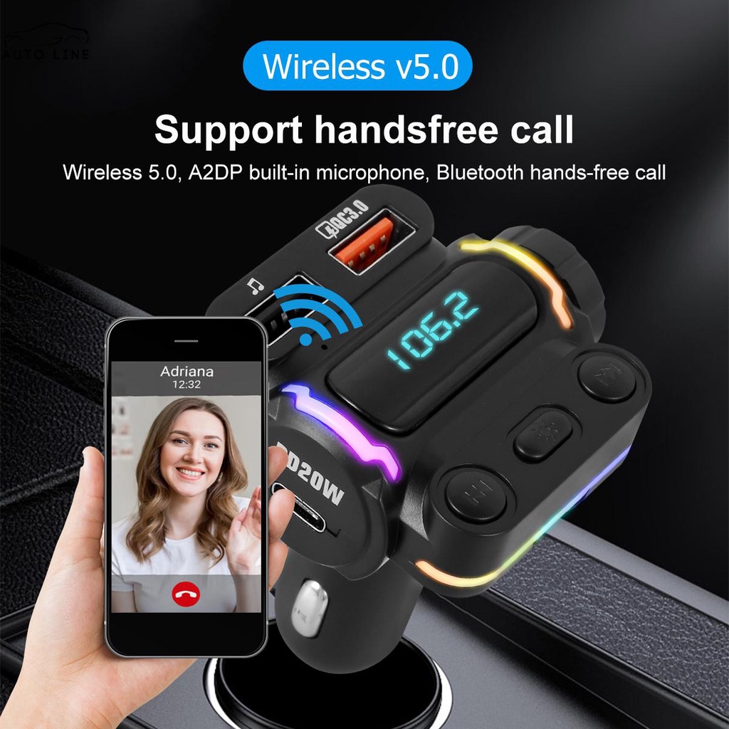 Tẩu Sạc Nhanh Hai Cổng USB Bluetooth 5.0 FM PD 20W Type-C SHOPCYC9724 Cho Xe Hơi