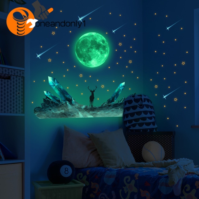 Miếng Dán Tường Dạ Quang Bằng Pvc Hình Mặt Trăng Ngôi Sao Băng Trang Trí Phòng Khách / Phòng Ngủ