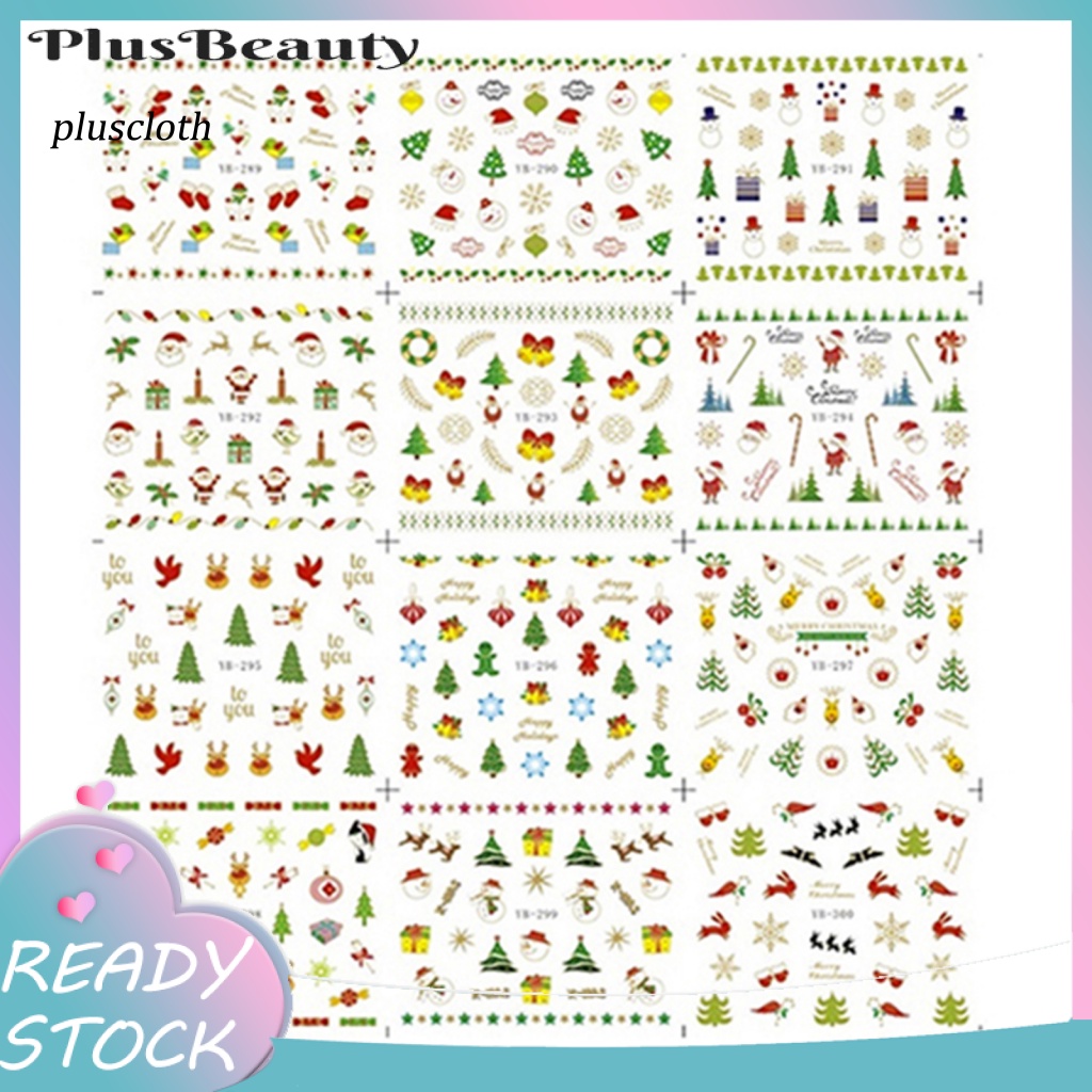 Tấm 12 Miếng Dán Móng Tay Chủ Đề Giáng Sinh