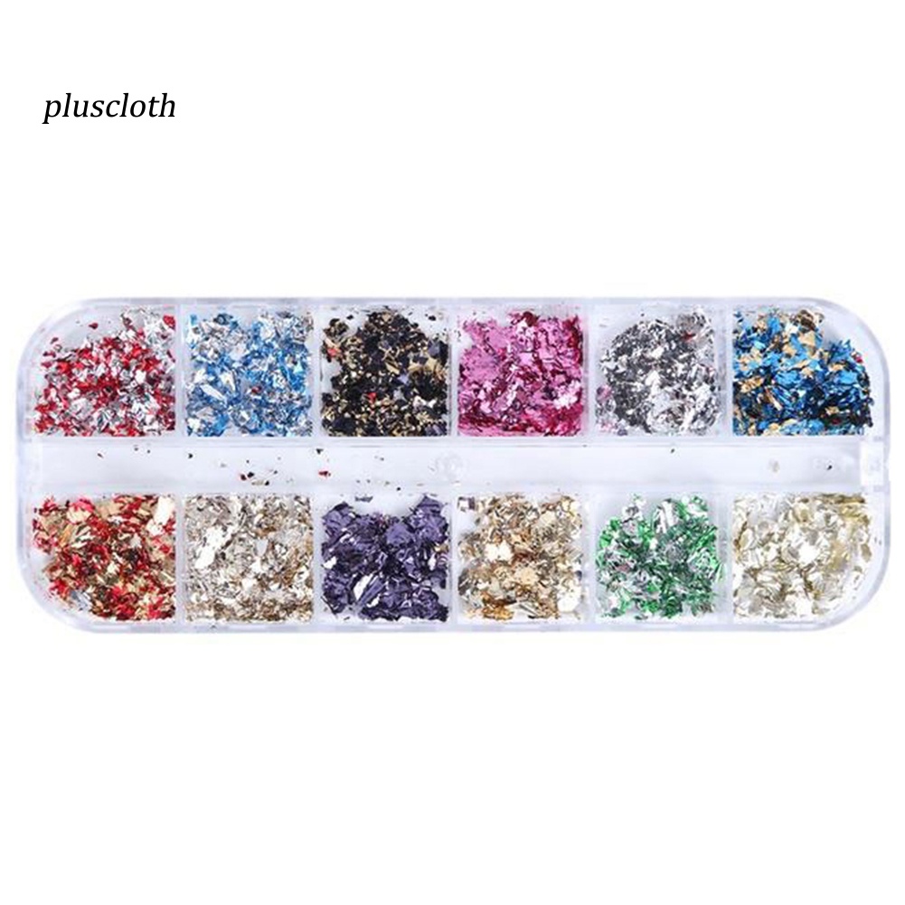 Hộp 12 Ô Lá Vàng Lấp Lánh Trang Trí Móng Tay