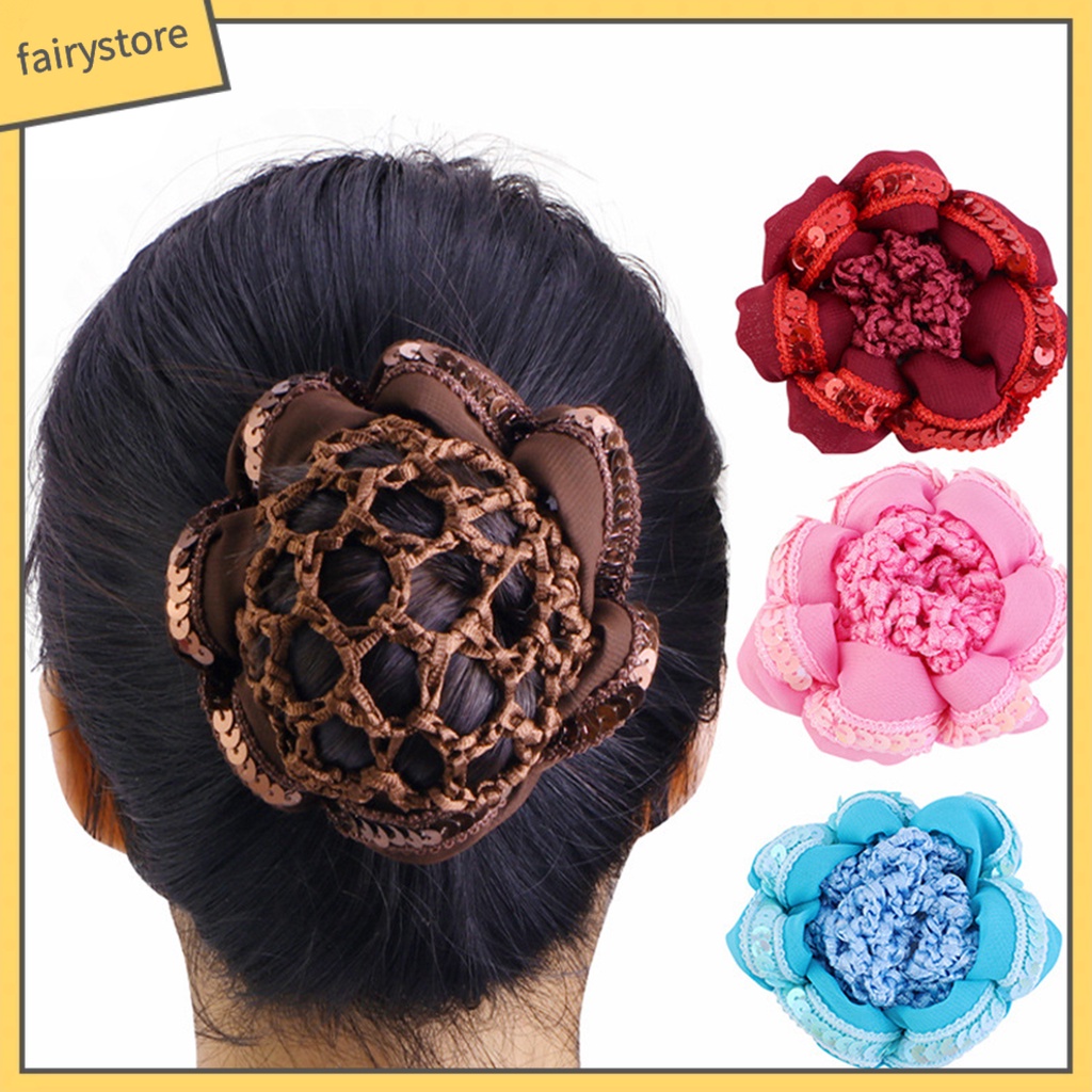 [FRO] Lưới Búi Tóc Đính Kim Sa Độ Co Giãn Cao Phong Cách Vintage Múa Ba Lê Cho Nữ