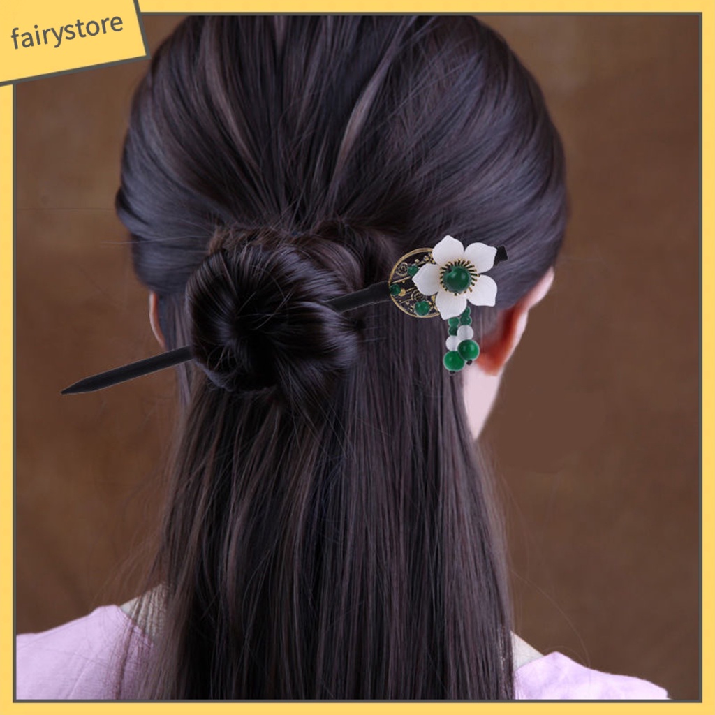 Trâm Cài Tóc Bằng Gỗ Hình Hoa Đính Hạt Phối Tua Rua Phong Cách Trung Hoa Cổ Điển Cho Nữ