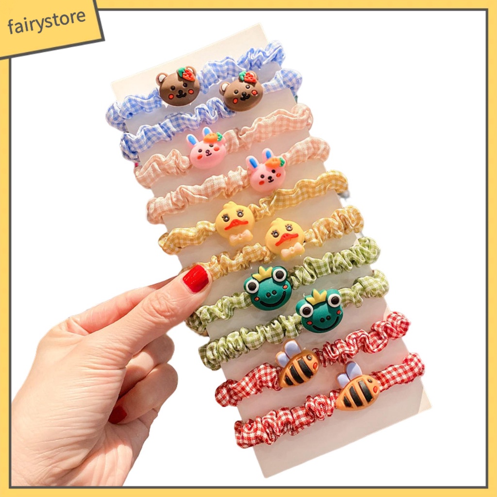 Bộ 10 Dây Cột Tóc Co Giãn Tốt Chống Rơi Siêu Nhẹ Họa Tiết Hoạt Hình Dễ Thương Cho Bé