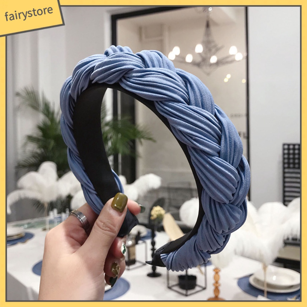 Băng Đô Cài Tóc Bản Rộng Chống Trượt Thắt Nút Chéo Màu Sắc Trơn Dành Cho Nữ