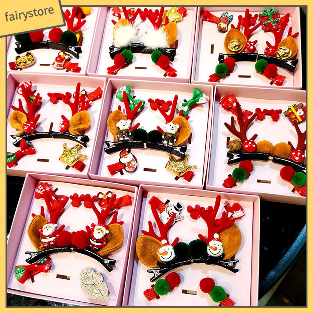 1 Bộ Kẹp Tóc Hình Sừng Hươu Giáng Sinh Bằng Vải Thoải Mái
