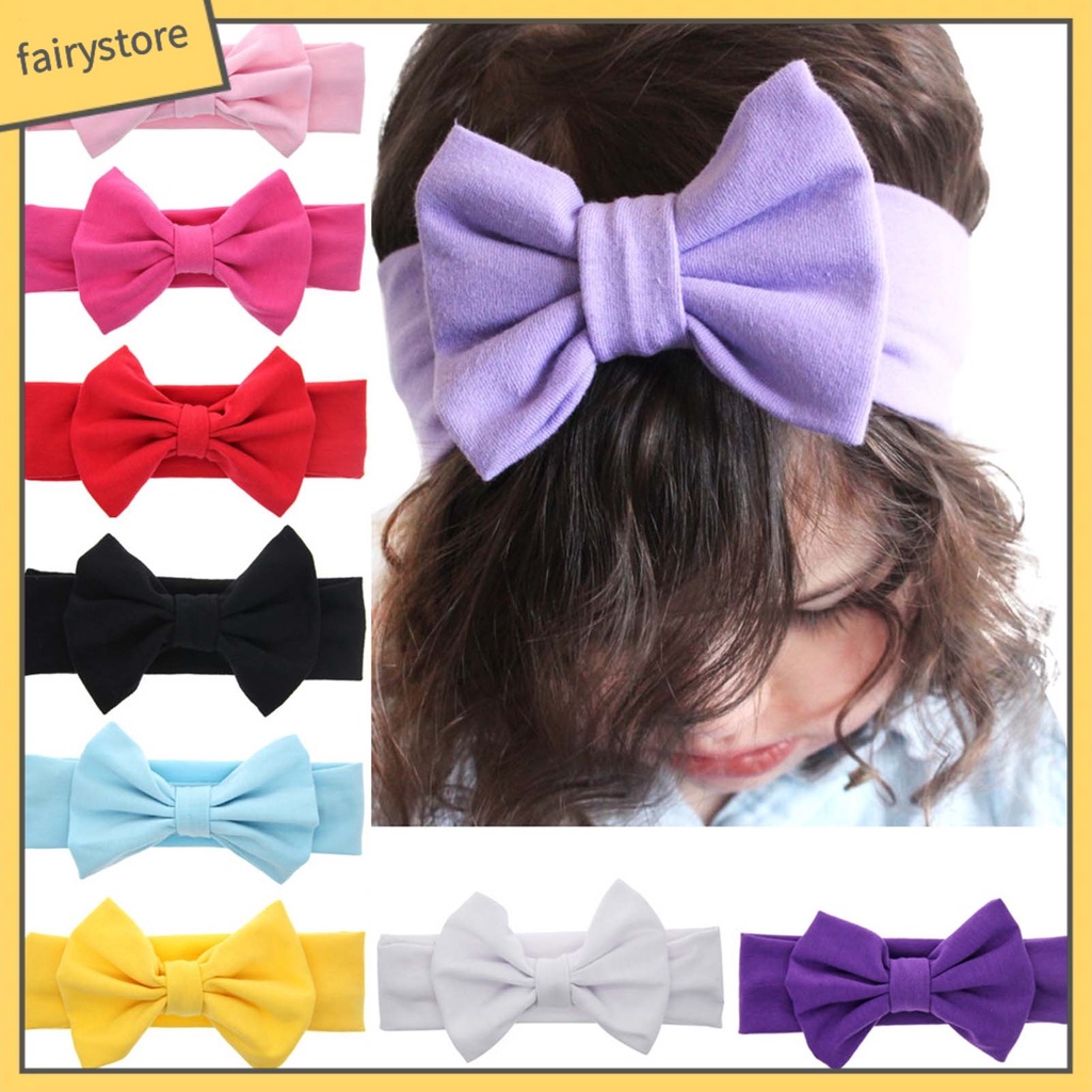 Băng Đô Nơ Màu Trơn Co Giãn Tốt Dễ Thương Dành Cho Bé Gái