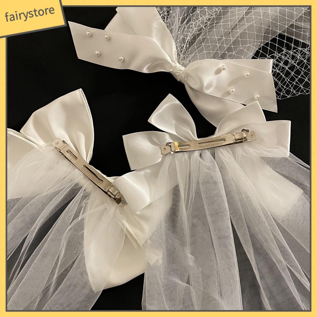 Kẹp Tóc Đính Nơ Vải Tuyn Màu Trắng Dùng Làm Đạo Cụ Chụp Ảnh