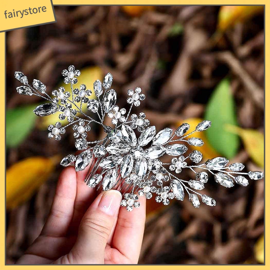 [FRO] Lược Cài Tóc Cô Dâu Hình Hoa Đính Đá Trang Trí Kiểu Công Sở Lãng Mạn