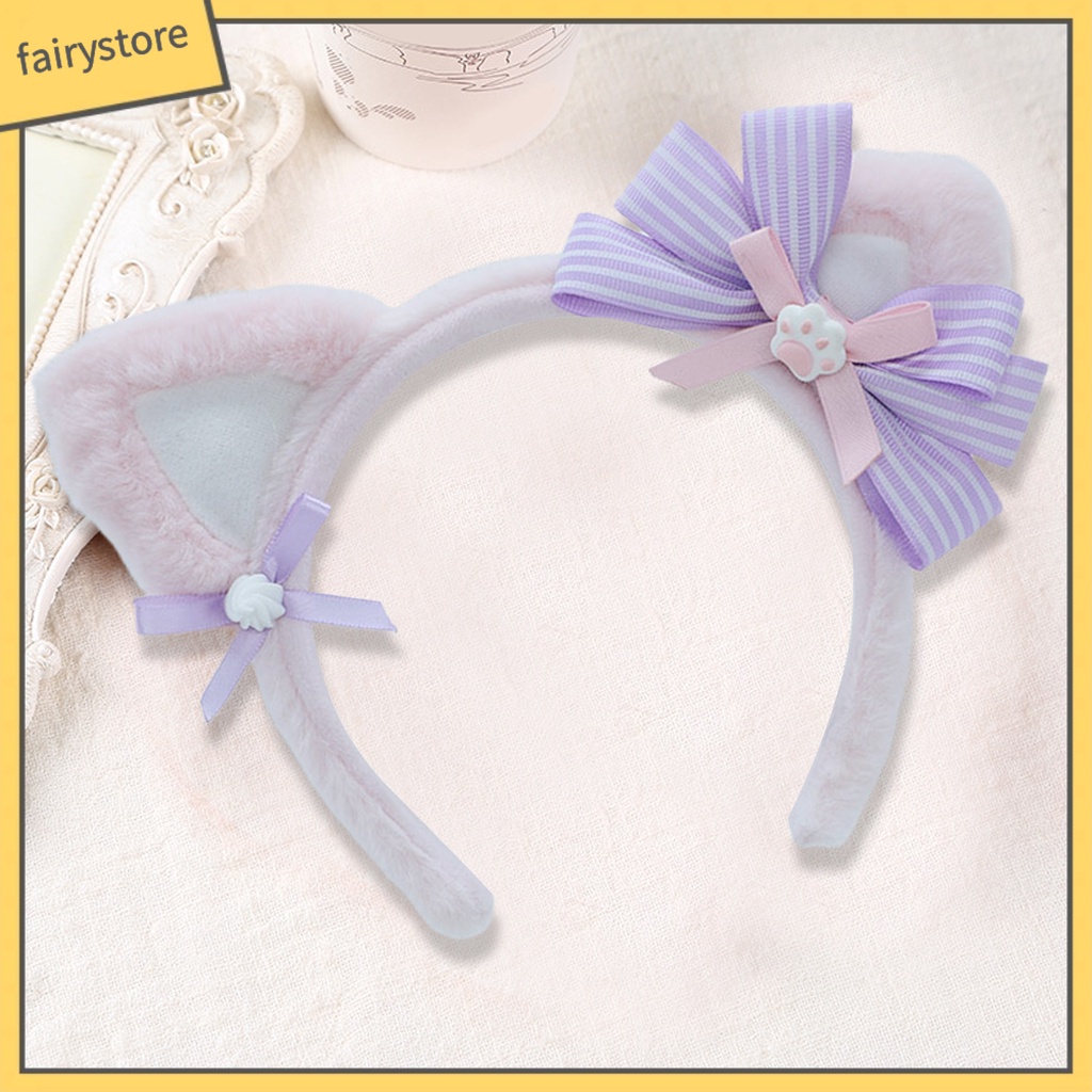 Băng Đô Cài Tóc Tai Mèo Hoạt Hình Phối Lông Chống Trượt Dành Cho Nữ