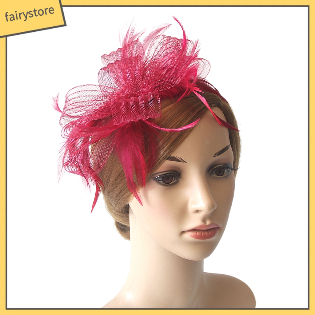 [FRO] Cài Tóc Lưới Thắt Nơ Nhiều Lớp Đính Lông Vũ Cổ Điển Nhìn Xuyên Qua Đầu Trang Trí Đám Cưới