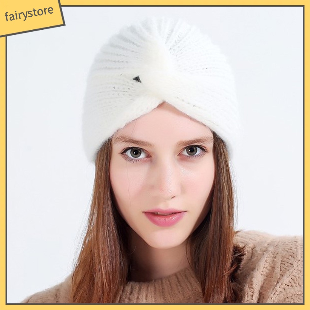 Mũ Turban Đan Len Màu Trơn Thời Trang Thu Đông Cho Nữ