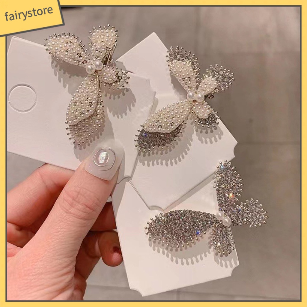 Kẹp Tóc Hình Nơ Đính Ngọc Trai Giả Lấp Lánh