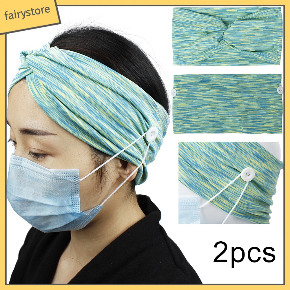 Set 2 Băng Đô Cài Tóc Thể Thao Bảo Vệ Tai Phối Nút Chéo Cho Nữ