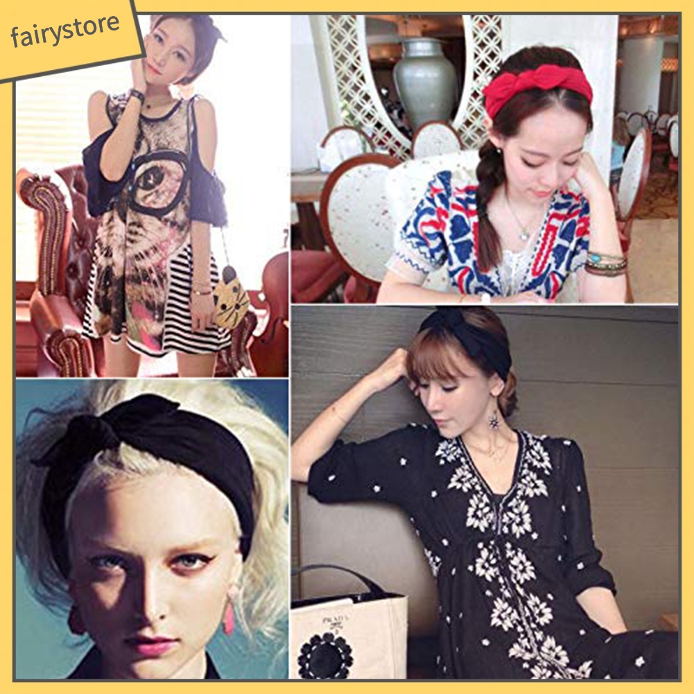 Băng Đô Tai Thỏ Bằng Cotton Co Giãn Dễ Thương Dành Cho Nữ