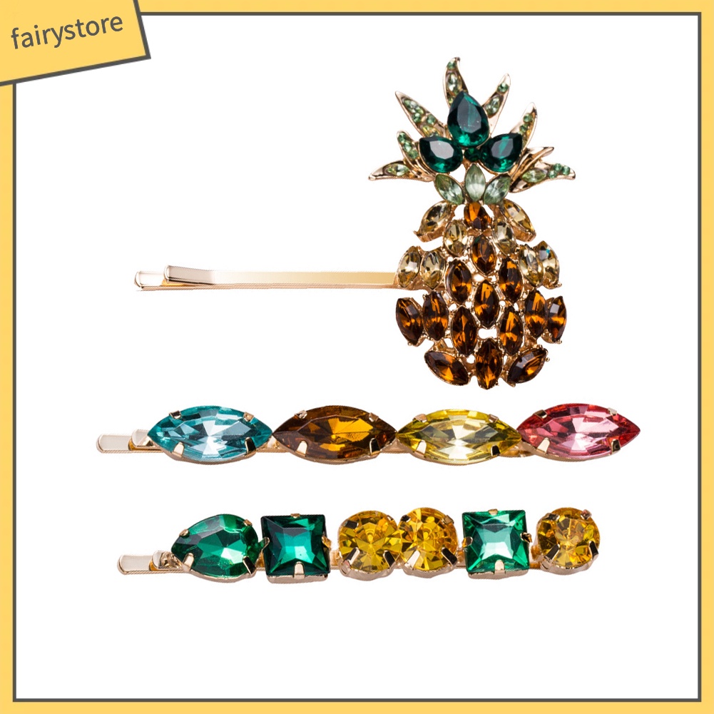 Set 3 Kẹp Tóc Hình Quả Dứa Đính Đá Nhiều Màu Sắc Cho Nữ