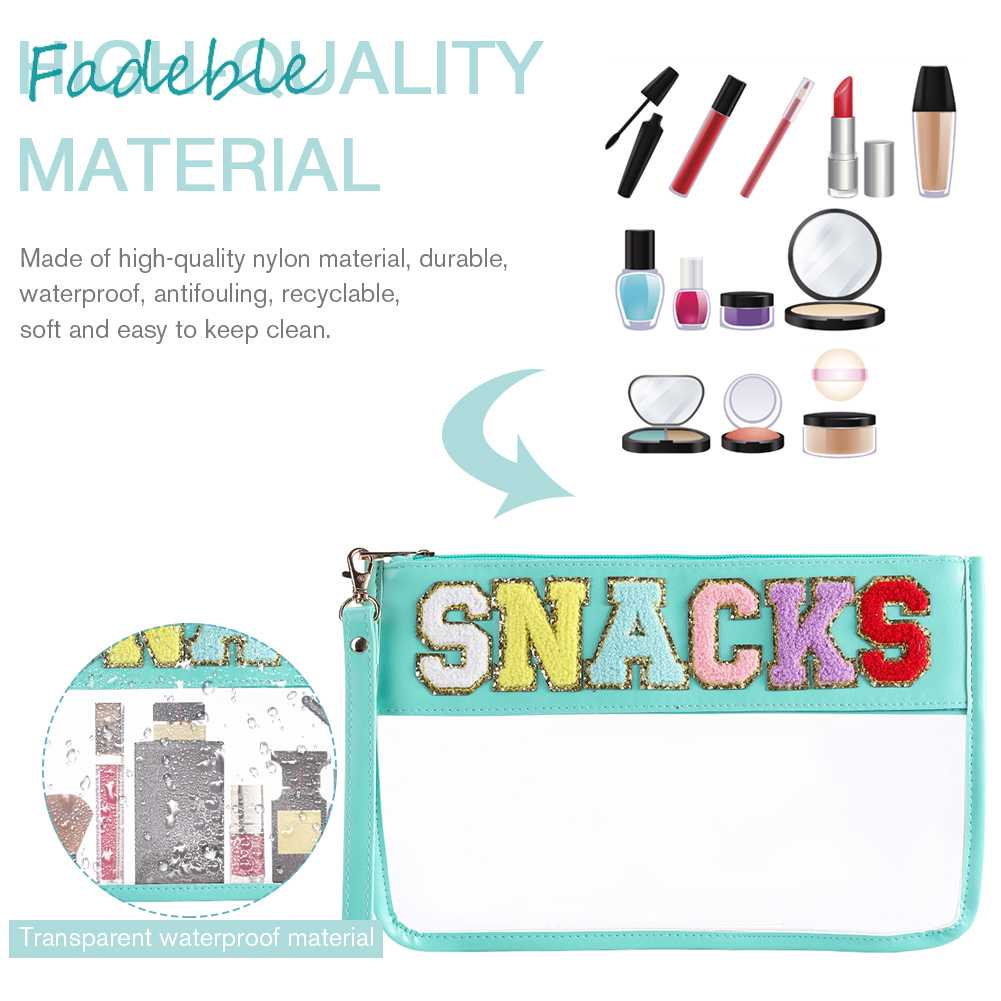 Túi Đựng Mỹ Phẩm Bằng PVC Chenille Trong Suốt In Chữ Có Khóa Kéo Tiện Dụng Mang Theo Du Lịch