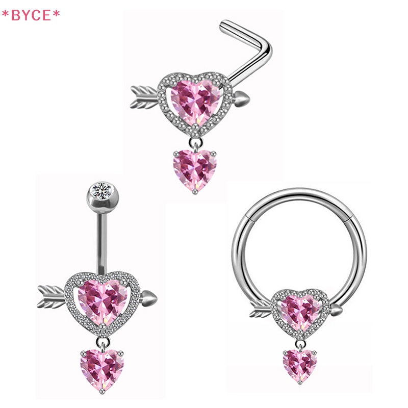 Khuyên Mũi Bằng Thép Không Gỉ Hình Trái Tim Đính Đá Thời Trang Mới