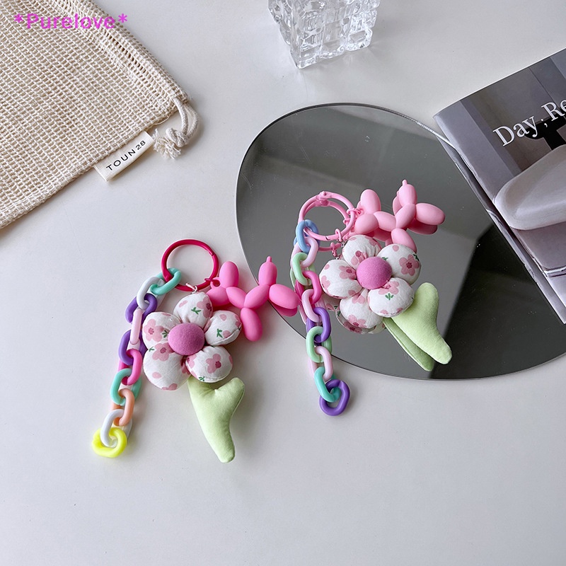 Móc Khóa Xe Hơi / Túi Xách Họa Tiết Hoa / Chú Chó Nhiều Màu Dễ Thương Mới