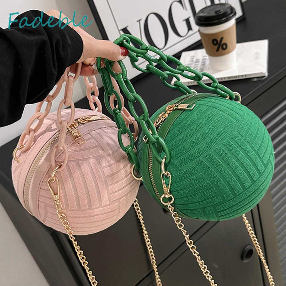 Túi Xách Bóng Rổ Bằng Nhung Phối Dây Xích Thời Trang Dành Cho Nữ