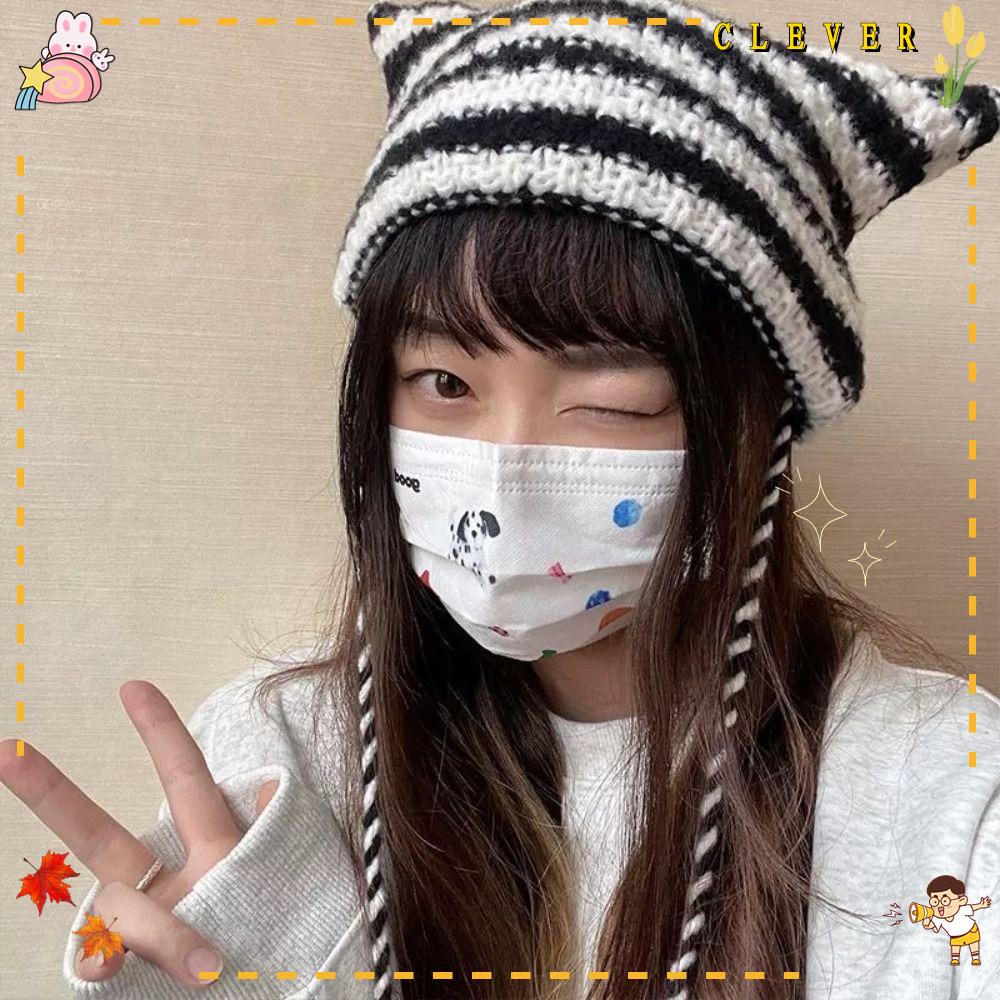 Mũ Len Beanie Họa Tiết Kẻ Sọc Phong Cách Nhật Bản Thời Trang Thu Đông