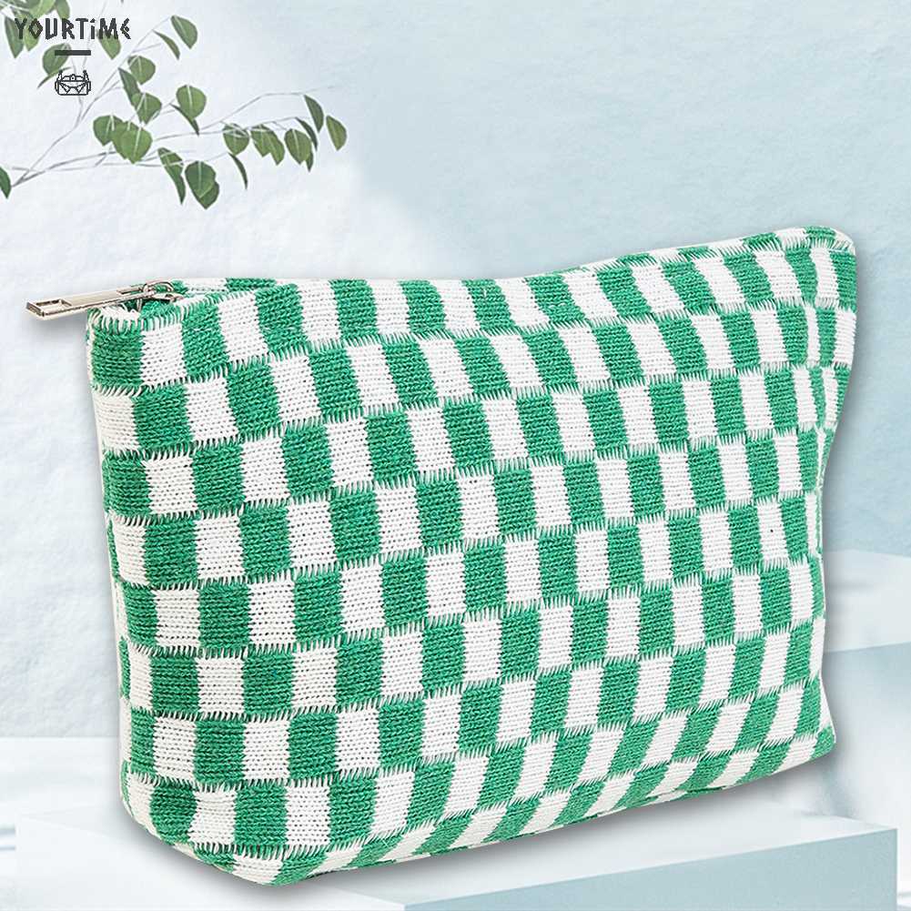 Túi Đựng Mỹ Phẩm Sức Chứa Lớn Họa Tiết Sọc Caro Xinh Xắn Tiện Dụng