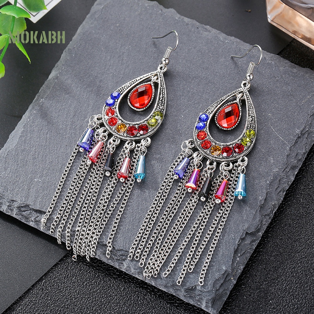 1 Cặp Bông Tai Hình Giọt Nước Đính Đá Kiểu Dáng Vintage Thời Trang