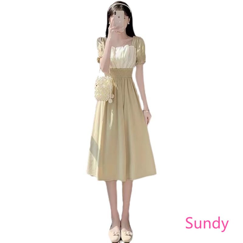 Đầm Công Chúa Cổ Vuông Co Giãn Phong Cách Pháp Thời Trang Mùa Hè Ngọt Ngào Cho Nữ Plus Size