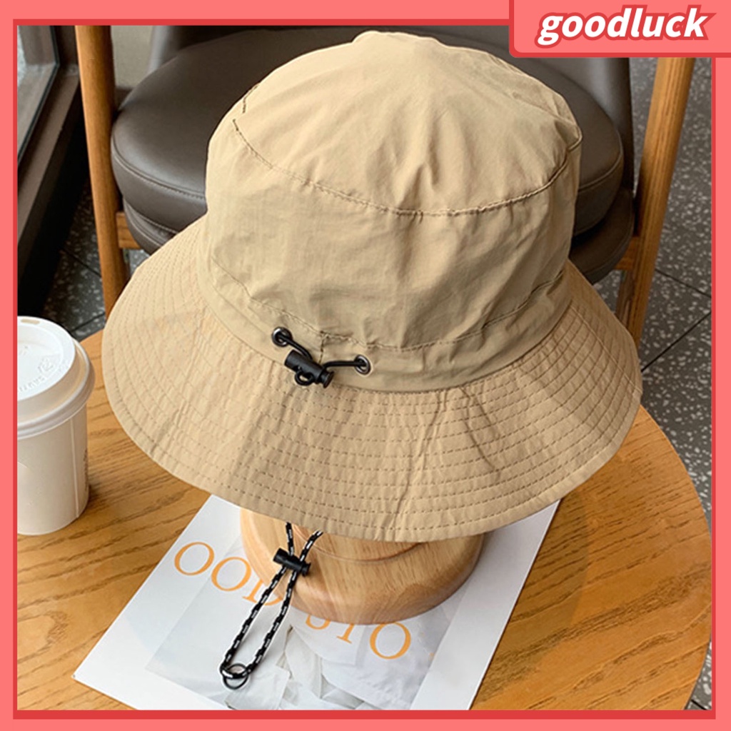 Nón Vành Tròn Màu Trơn Chống Gió Chống Nắng Thoáng Khí Có Dây Cố Định Cho Nam Và Nữ