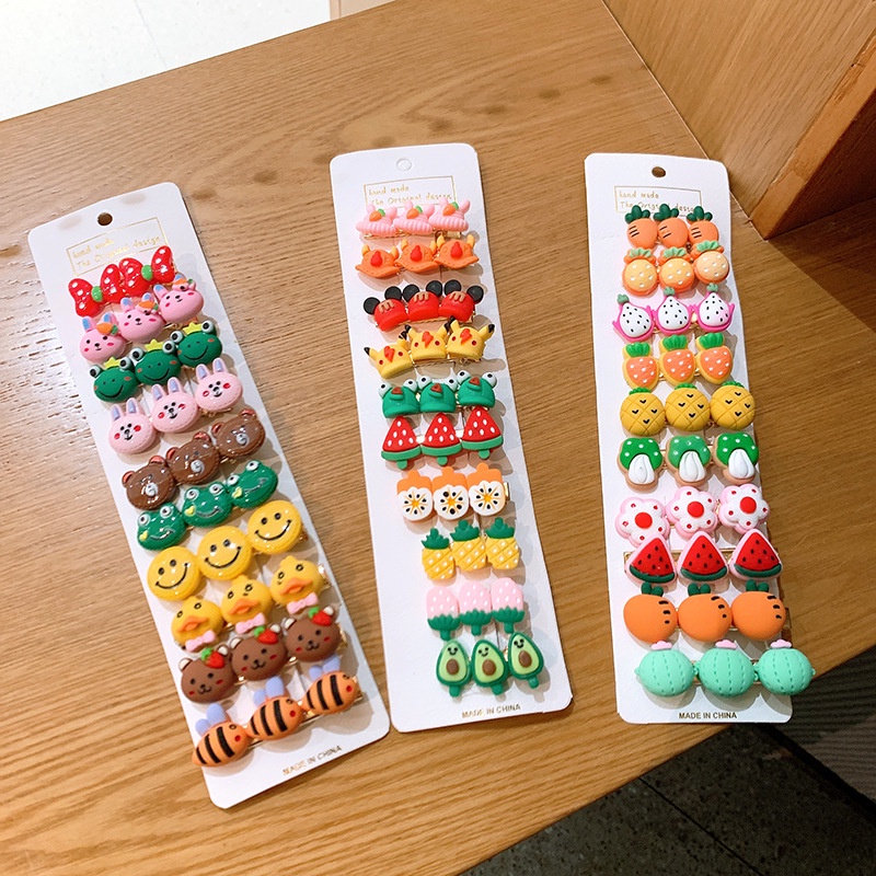 PVN43624 SET 10 Kẹp Tóc Hình Hoa / Trái Cây Xinh Xắn Cho Bé Gái