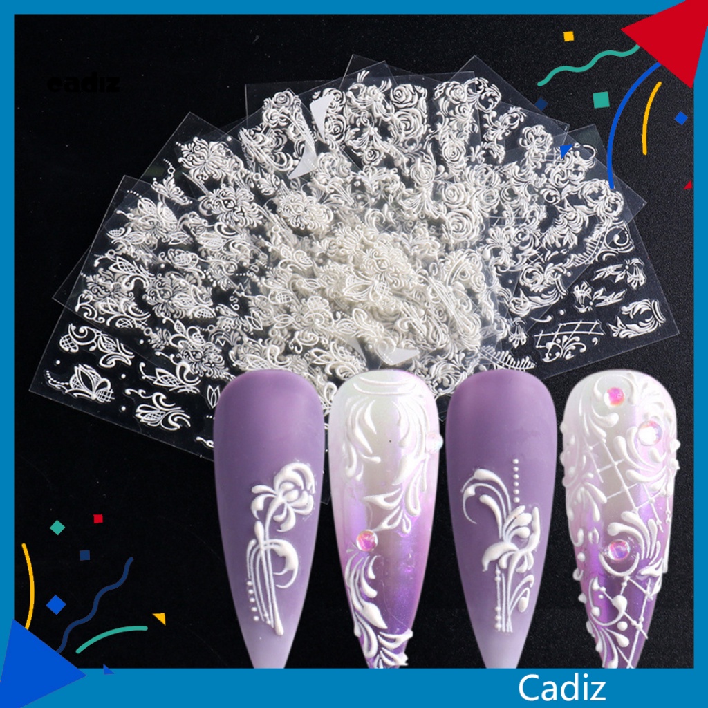 Bộ 8 Miếng Dán Họa Tiết 3D Tinh Tế Thân Thiện Với Môi Trường Trang Trí Móng Tay DIY