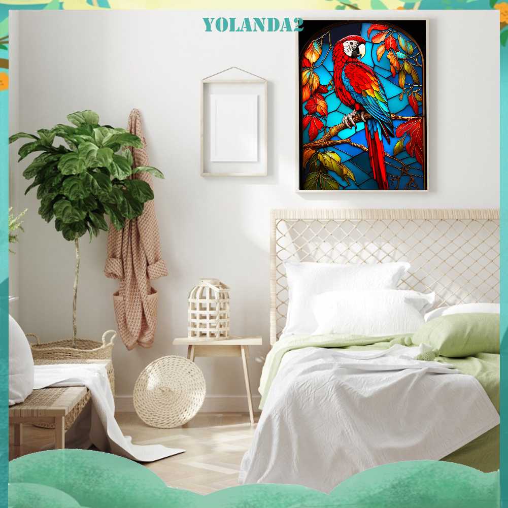 Tranh Đính Đá Kim Cương Toàn Bộ 5D DIY Hình Vẽ Vẹt Bằng Kính