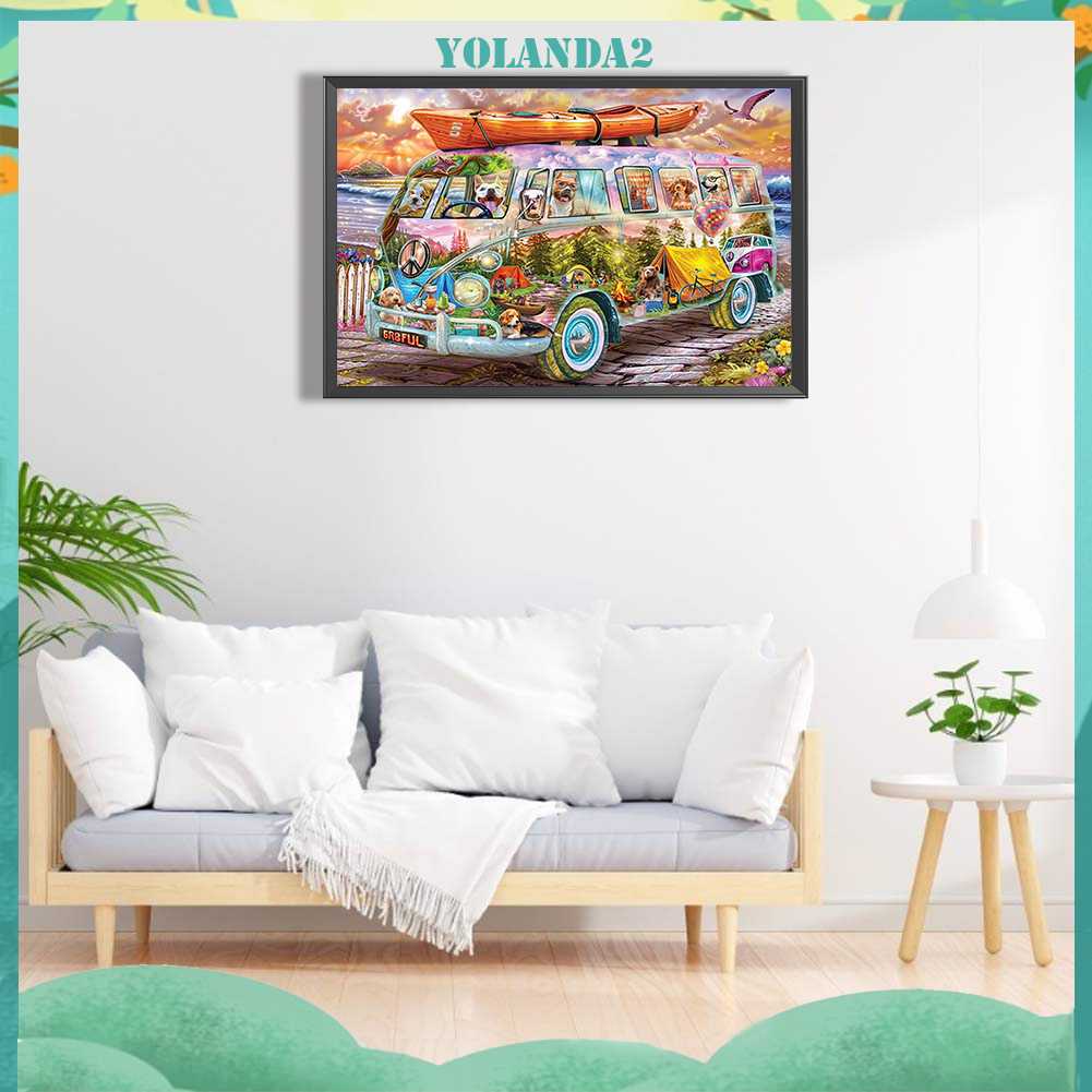 Tranh Đính Đá Kim Cương Toàn Bộ 5D DIY Hình Vẽ Xe Buýt