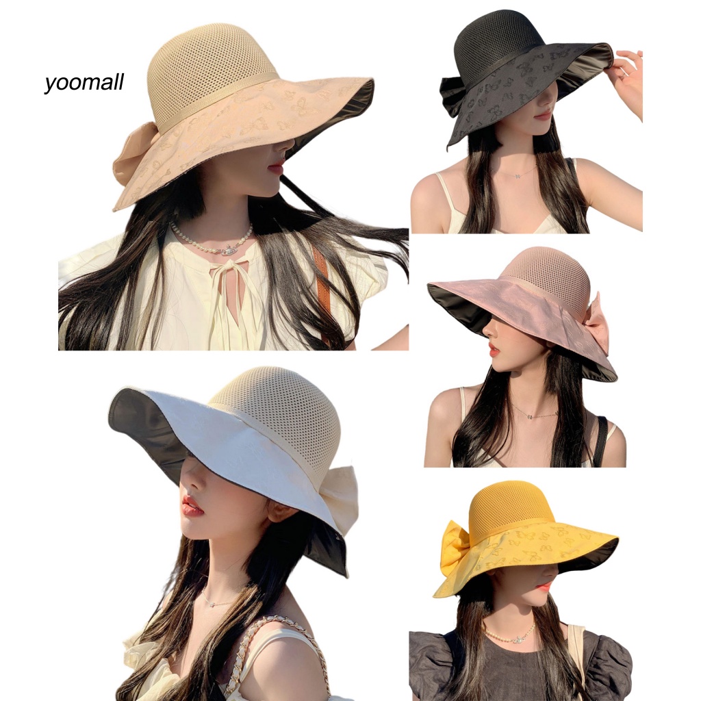 Nón Tai Bèo Rộng Vành Màu Trơn In Họa Tiết Bươm Bướm Thời Trang Cho Nữ