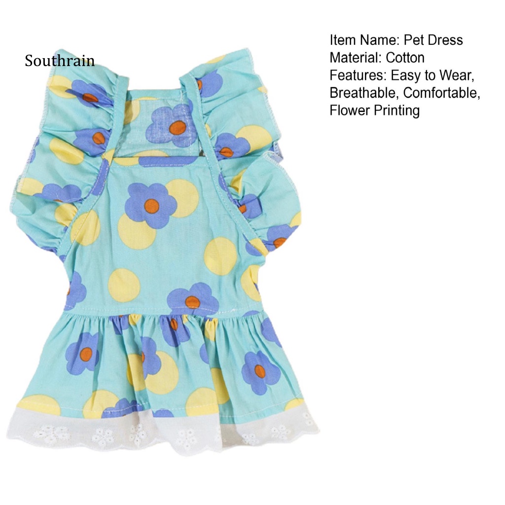 Đầm Công Chúa Bằng Cotton In Hoa Viền Ren Thời Trang Mùa Hè Cho Thú Cưng