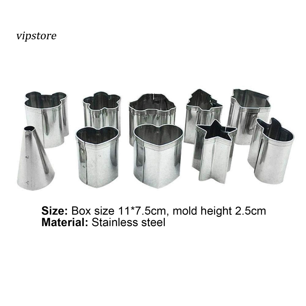 Set 10 Khuôn Cắt Bánh Quy Bằng Thép Không Gỉ Hình Hoa / Trái Tim / Ngôi Sao