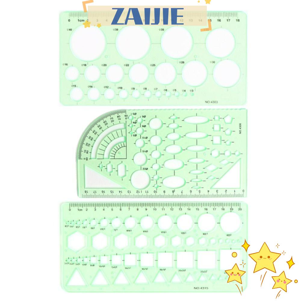 Set 24 / 3 Thước Kẻ Hình Học Bằng Nhựa Màu Xanh Lá Trong Suốt Đa Năng