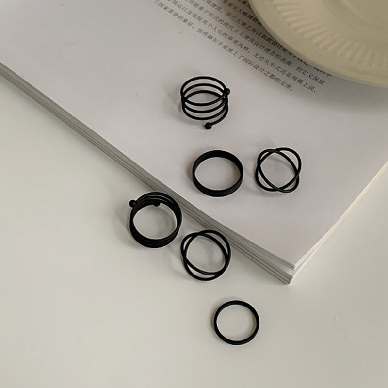 Ygt Set 6 Nhẫn Mở Bằng Kim Loại Màu Đen Thời Trang Cho Nữ